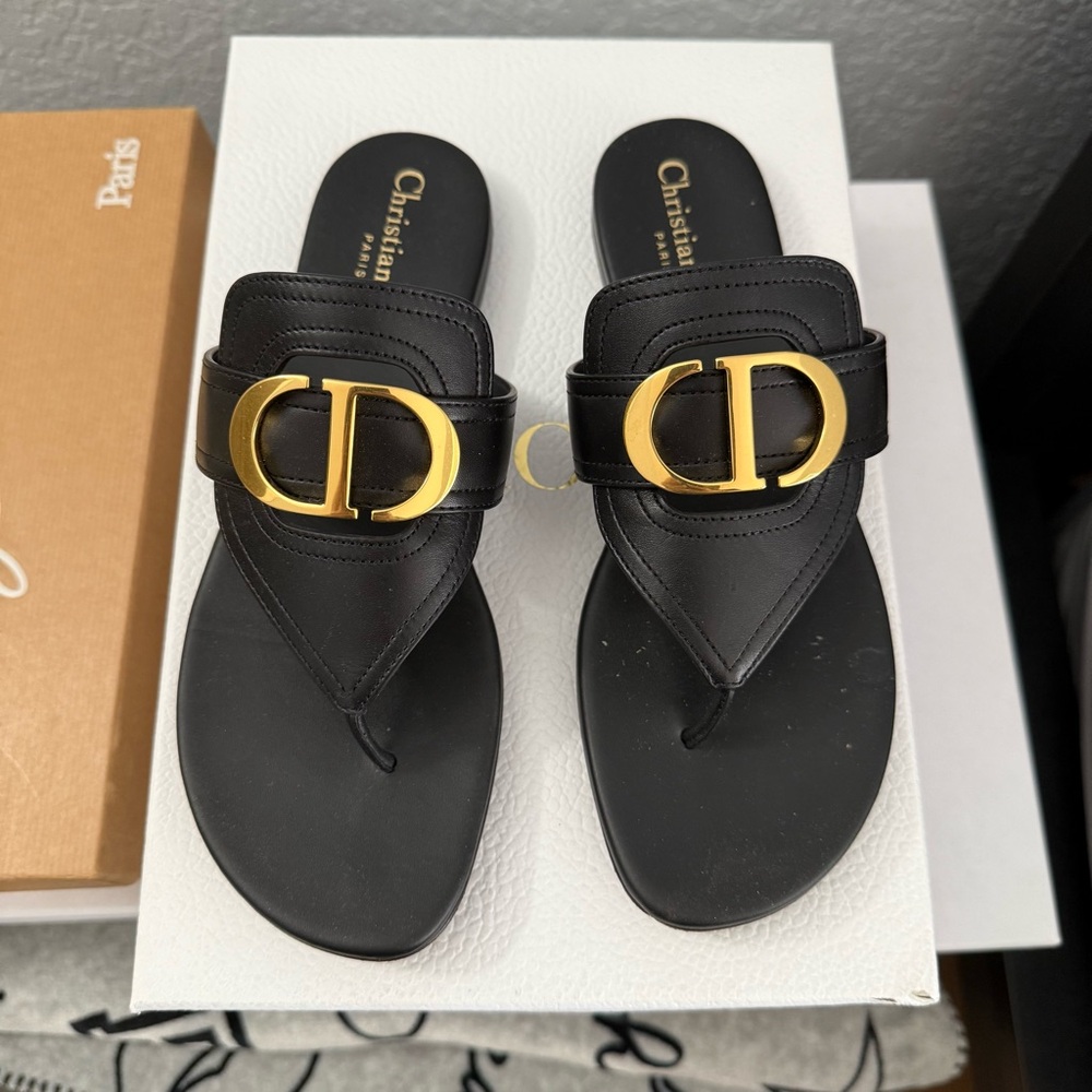 Dior Black Luxury Sandals with Gold Logo